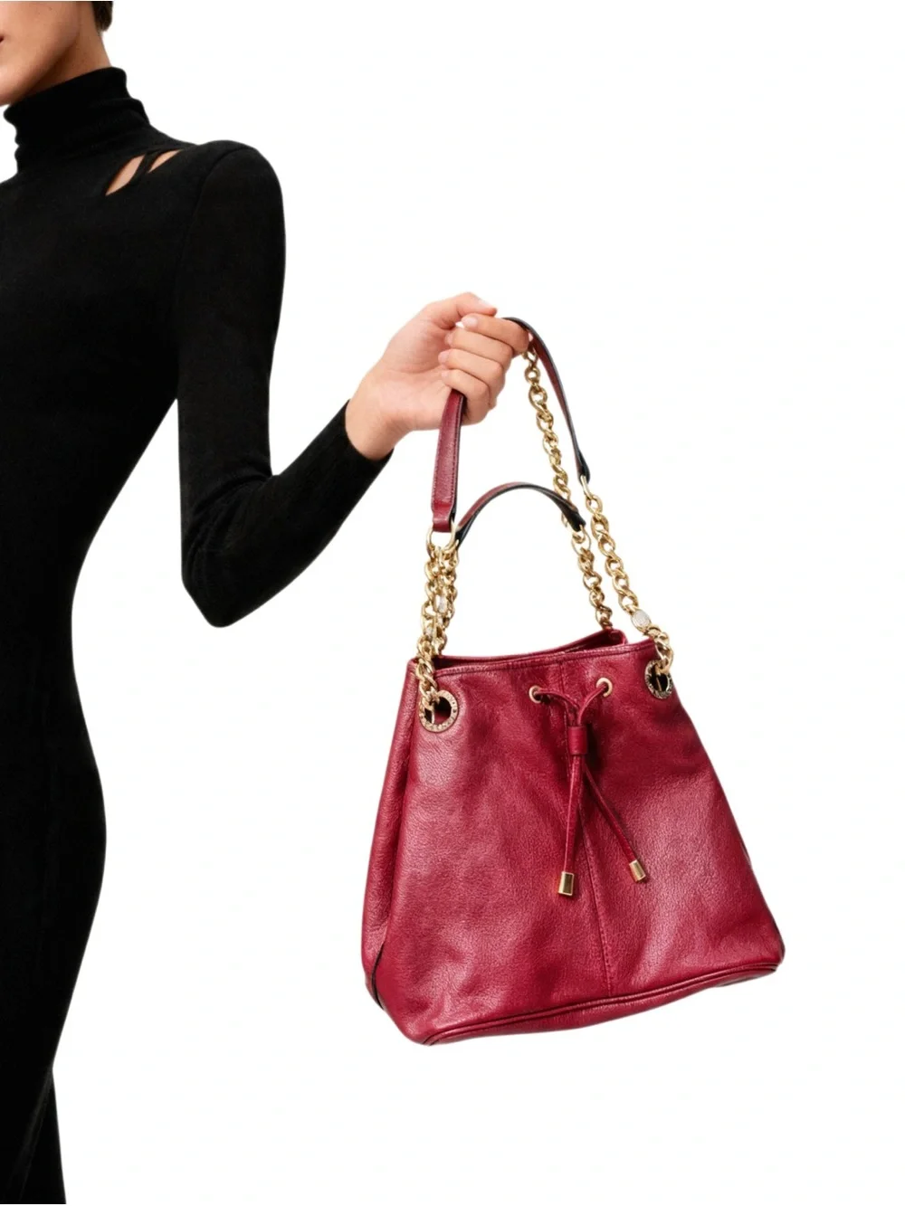 LEATHER  Women's Red Leather Chain-Handle Tote Bag